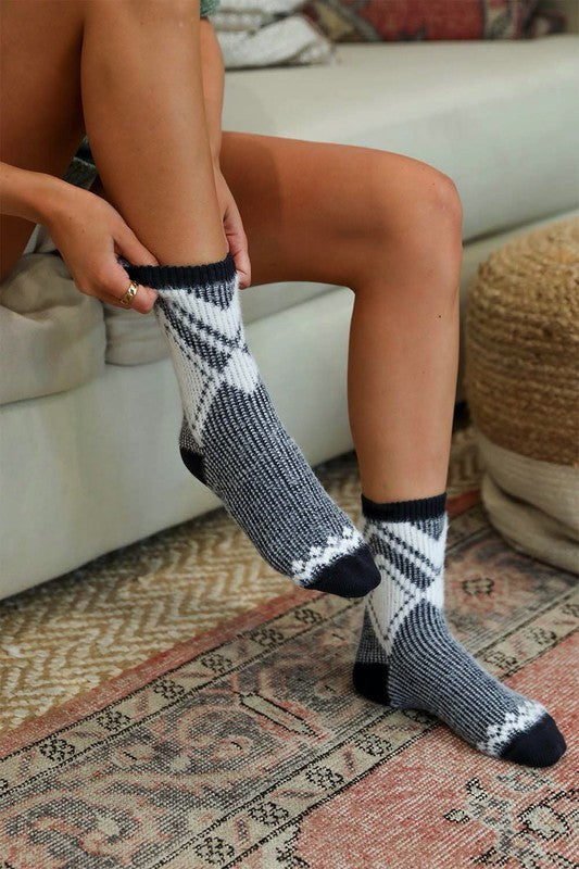 Faux Mohair Diamond Pattern Socks-Charmful Clothing Boutique