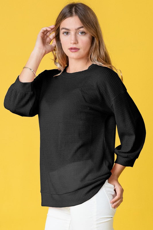 Solid Waffle Knit Top-Charmful Clothing Boutique