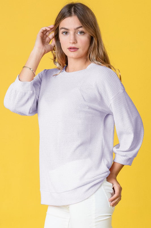 Solid Waffle Knit Top-Charmful Clothing Boutique