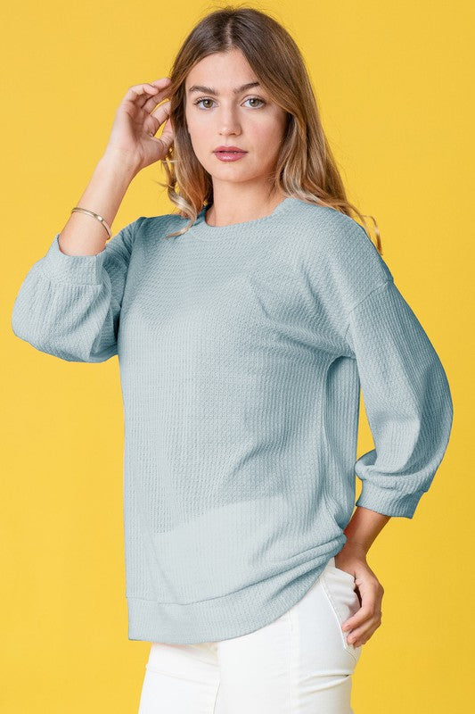 Plus Solid Waffle Knit Top-Charmful Clothing Boutique