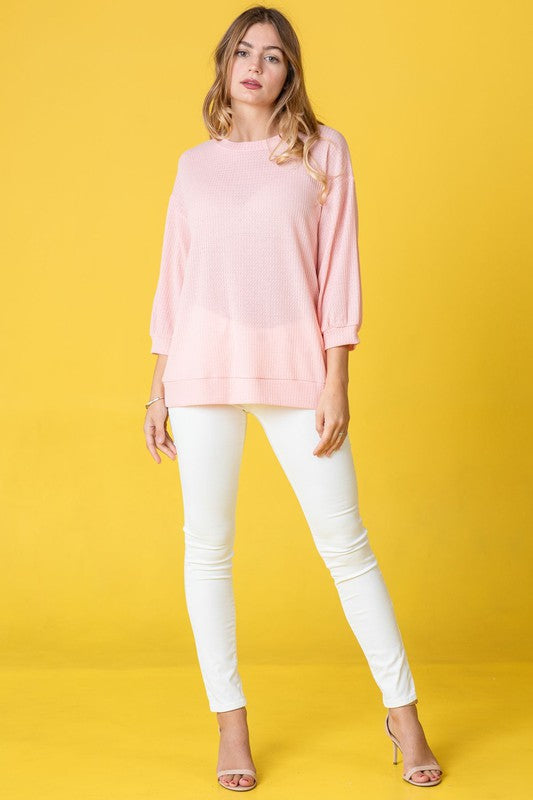 Solid Waffle Knit Top-Charmful Clothing Boutique