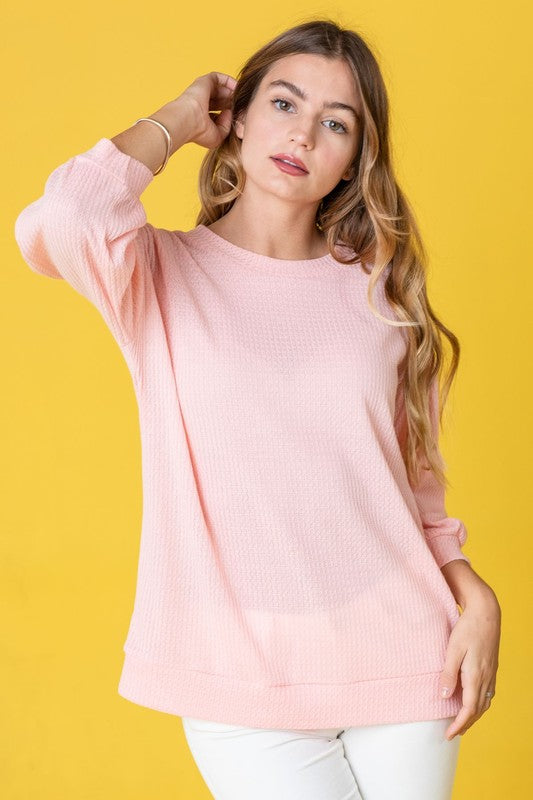 Solid Waffle Knit Top-Charmful Clothing Boutique