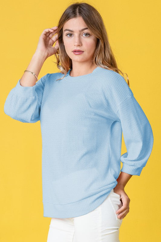 Solid Waffle Knit Top-Charmful Clothing Boutique