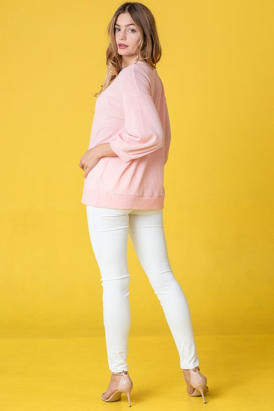 Solid Waffle Knit Top-Charmful Clothing Boutique