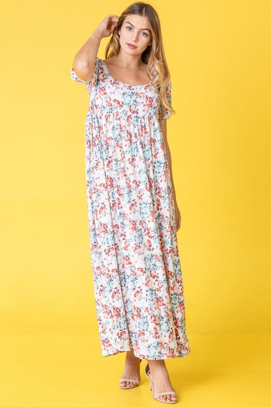 Floral Square Neck Puff Sleeve-Charmful Clothing Boutique