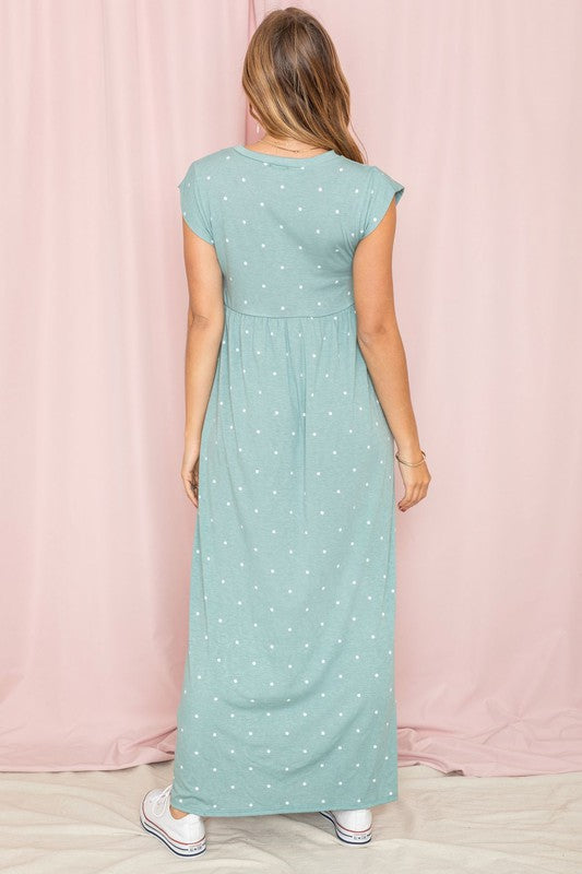 Polka Dot Folded Cap Sleeve Maxi Dress-Charmful Clothing Boutique