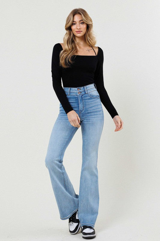 High-Waisted Flare Jeans-Charmful Clothing Boutique