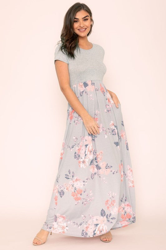 Short Sleeve Floral Maxi Dress-Charmful Clothing Boutique