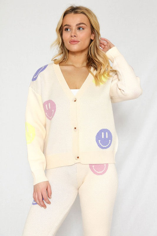 Smiley Sweater Cardigan-Charmful Clothing Boutique