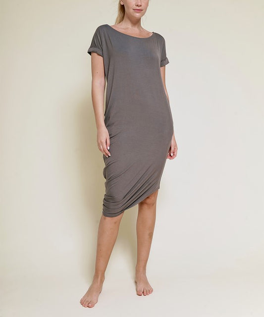 BAMBOO ASYMMETRIC DOLMAN DRESS WITH POCKETS-Charmful Clothing Boutique