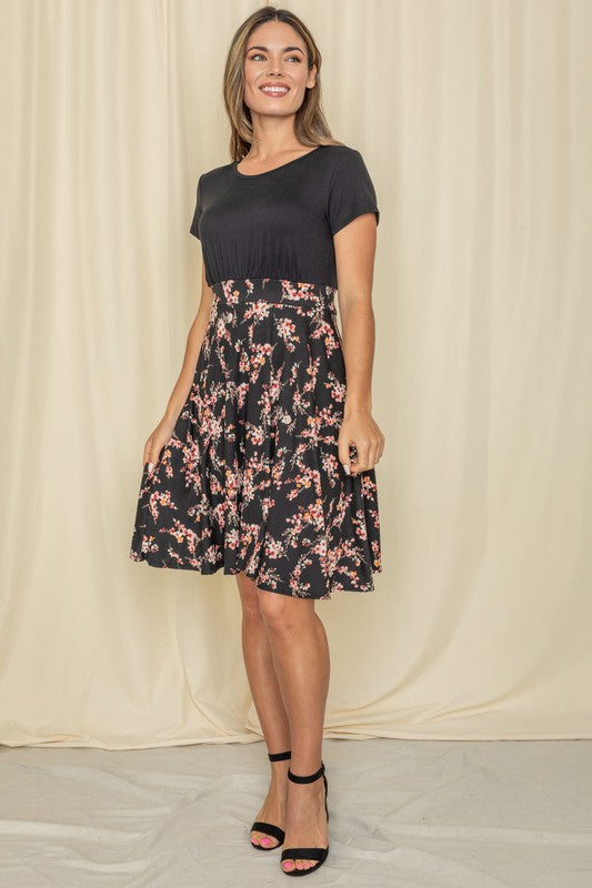 Floral Band Flare Dress-Charmful Clothing Boutique