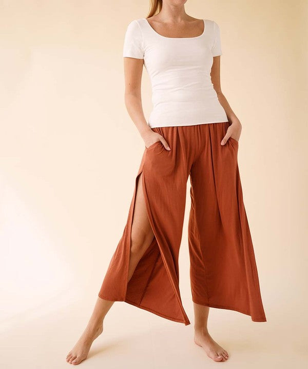 BAMBOO ANKLE LENGTH SLIT PANTS-Charmful Clothing Boutique