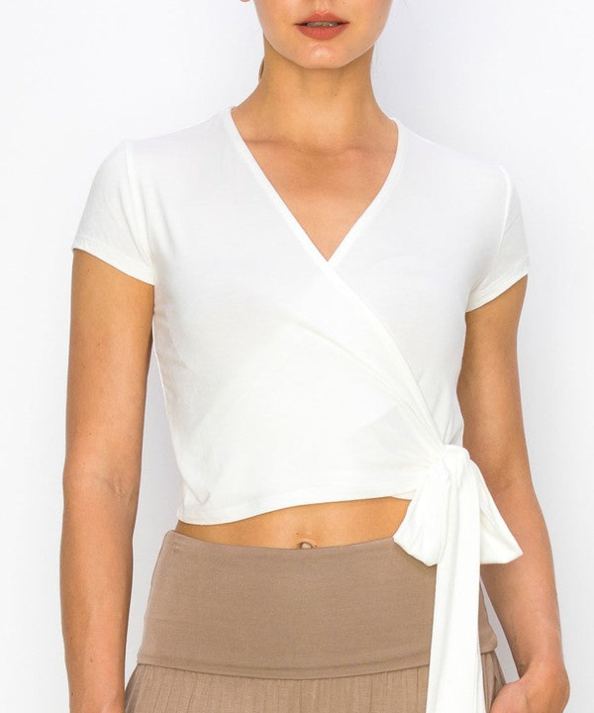 BAMBOO WRAP CROP CAM SLV-Charmful Clothing Boutique