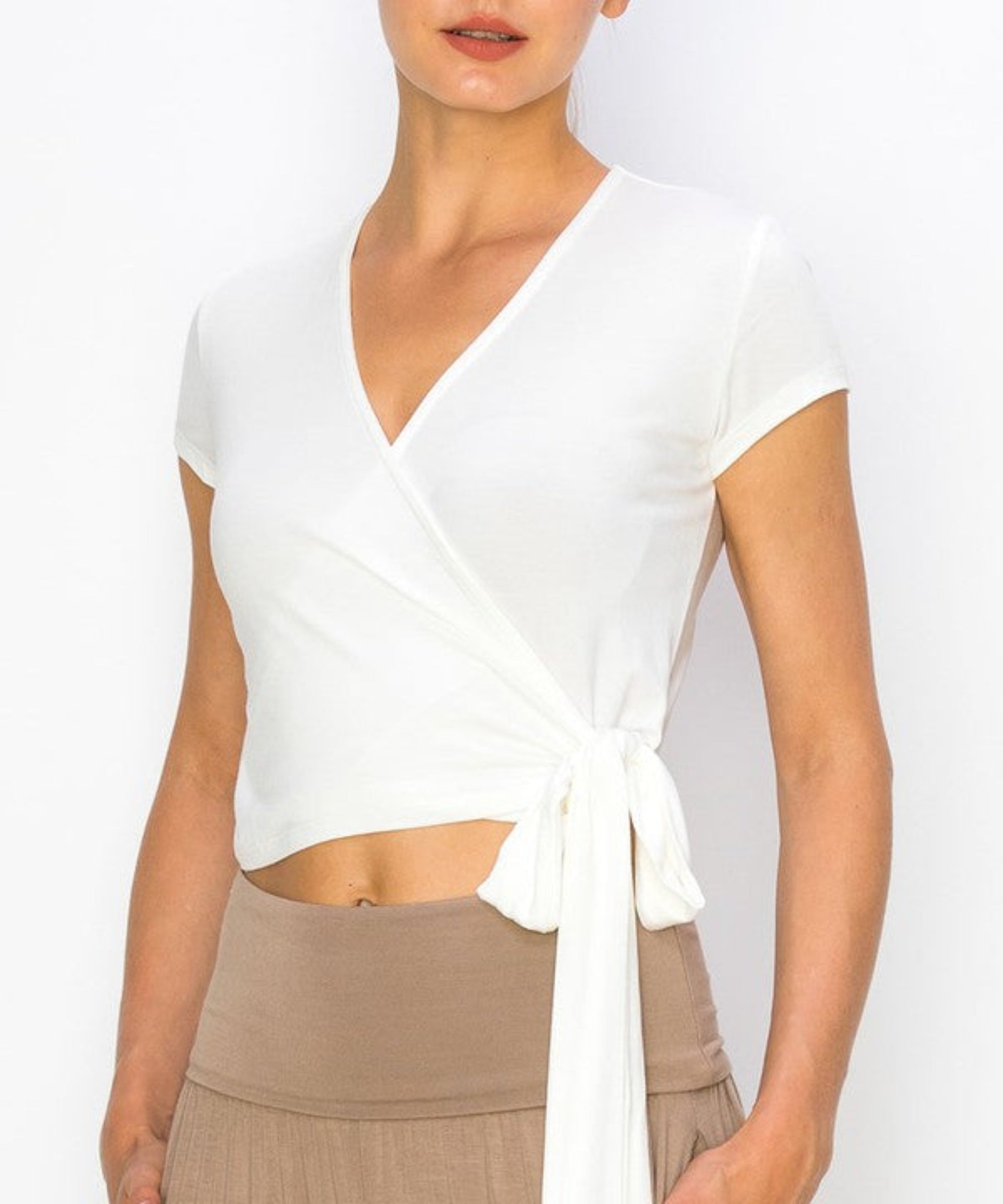 BAMBOO WRAP CROP CAM SLV-Charmful Clothing Boutique