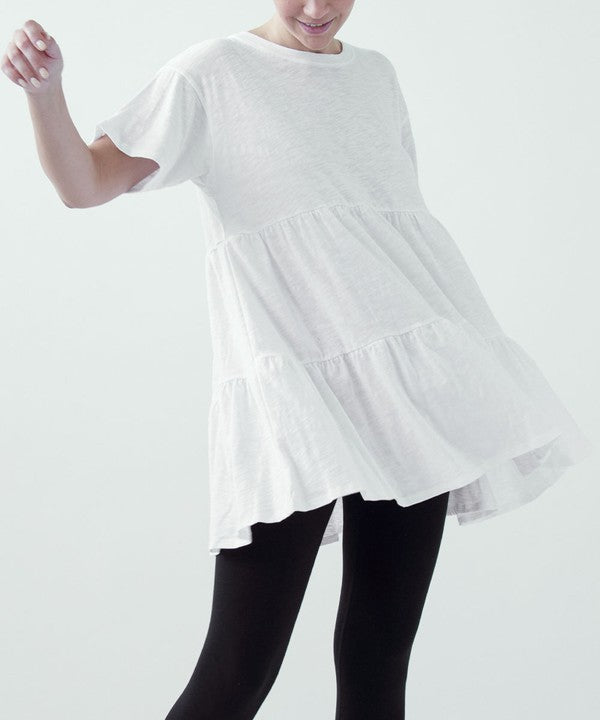 COTTON SLUB BABYDOLL SLV TUNIC DRESS-Charmful Clothing Boutique