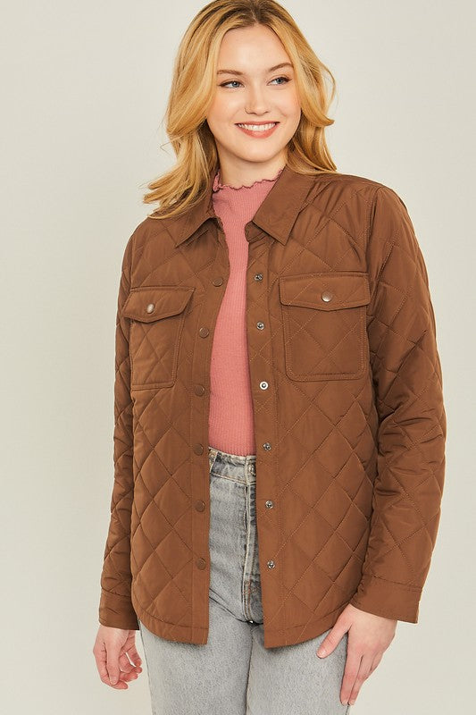 Woven Solid Bust Pocket Shacket-Charmful Clothing Boutique