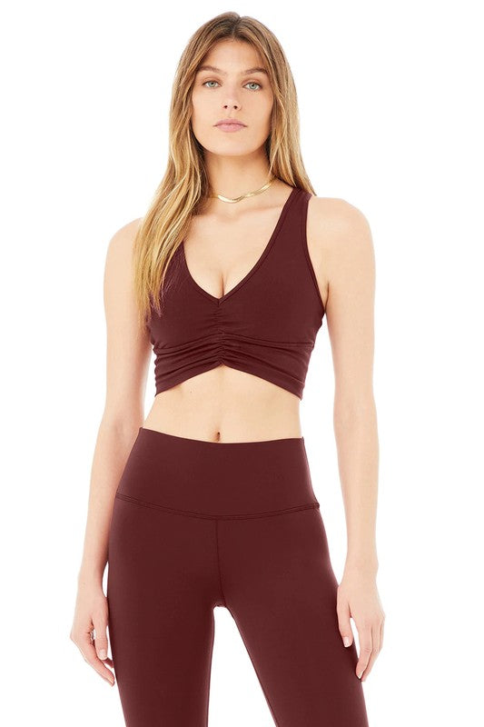 Deep V Drawstring Sports Bra Buttery Soft Fabric-Charmful Clothing Boutique