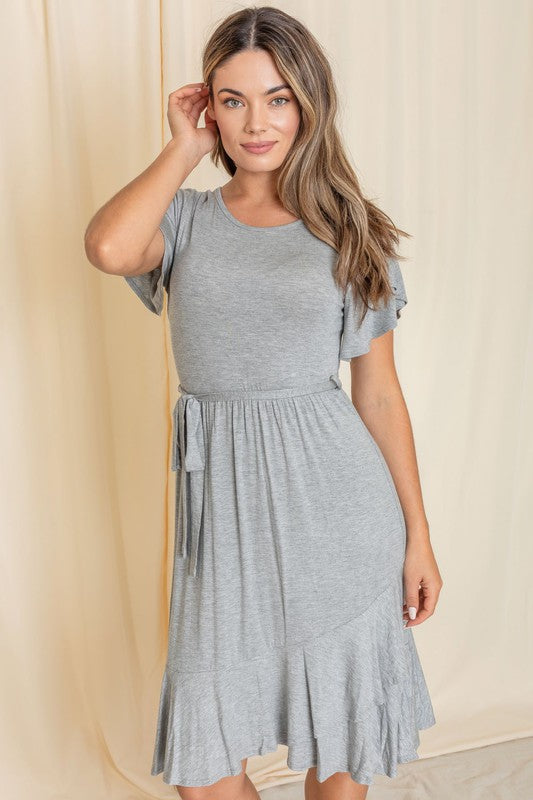 Ruffle Sash Midi Dress-Charmful Clothing Boutique