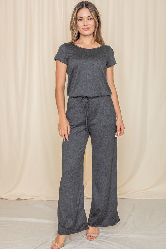 Short Sleeve Jumpsuit W/Pocket-Charmful Clothing Boutique