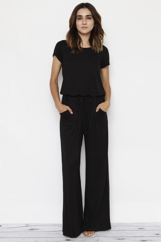 Short Sleeve Jumpsuit W/Pocket-Charmful Clothing Boutique