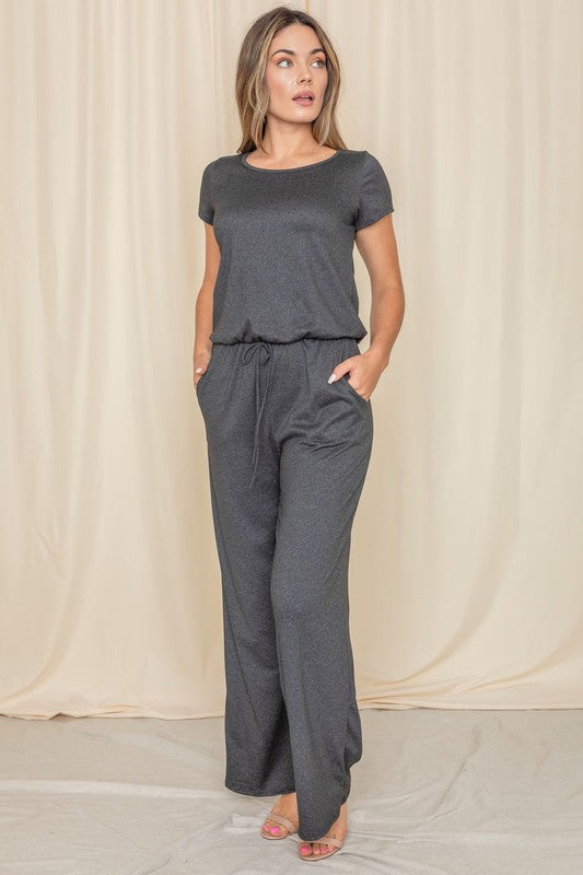 Short Sleeve Jumpsuit W/Pocket-Charmful Clothing Boutique