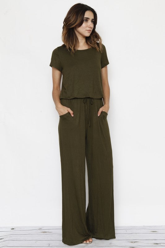 Short Sleeve Jumpsuit W/Pocket-Charmful Clothing Boutique