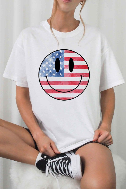 USA AMERICA SMILEY OVERSIZED GRAPHIC TEE / T-SHIRT-Charmful Clothing Boutique