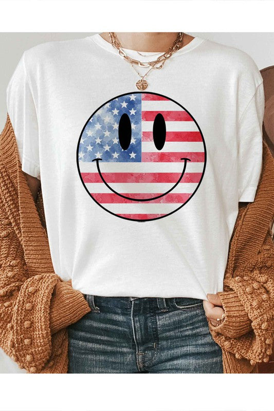 USA AMERICA SMILEY OVERSIZED GRAPHIC TEE / T-SHIRT-Charmful Clothing Boutique