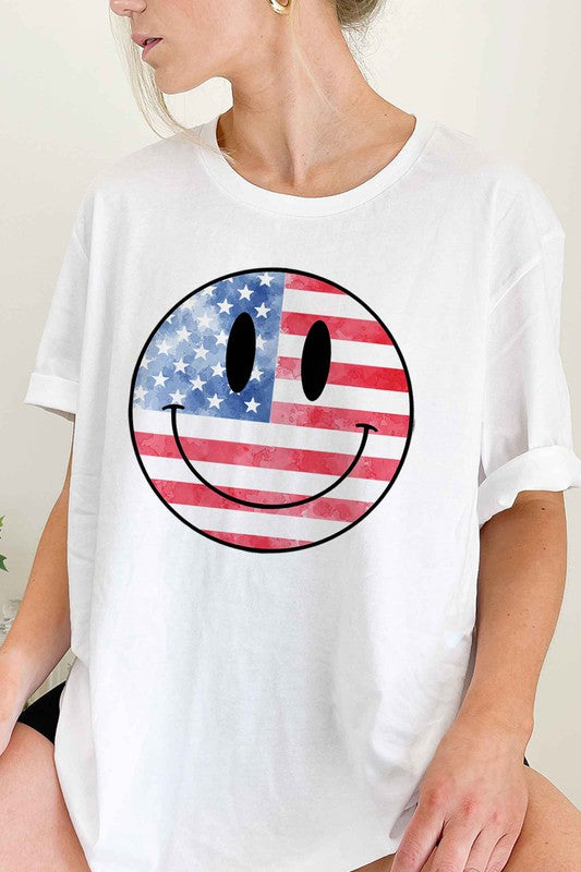 USA AMERICA SMILEY OVERSIZED GRAPHIC TEE / T-SHIRT-Charmful Clothing Boutique