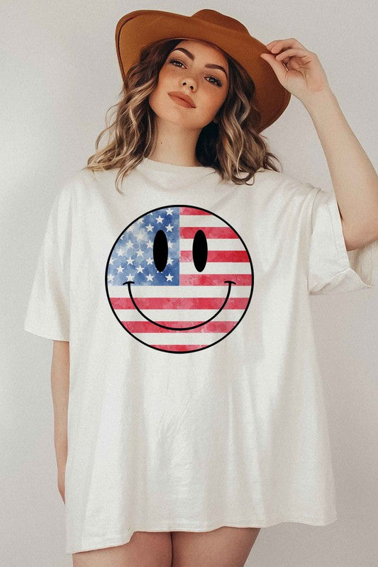 USA AMERICA SMILEY OVERSIZED GRAPHIC TEE / T-SHIRT-Charmful Clothing Boutique