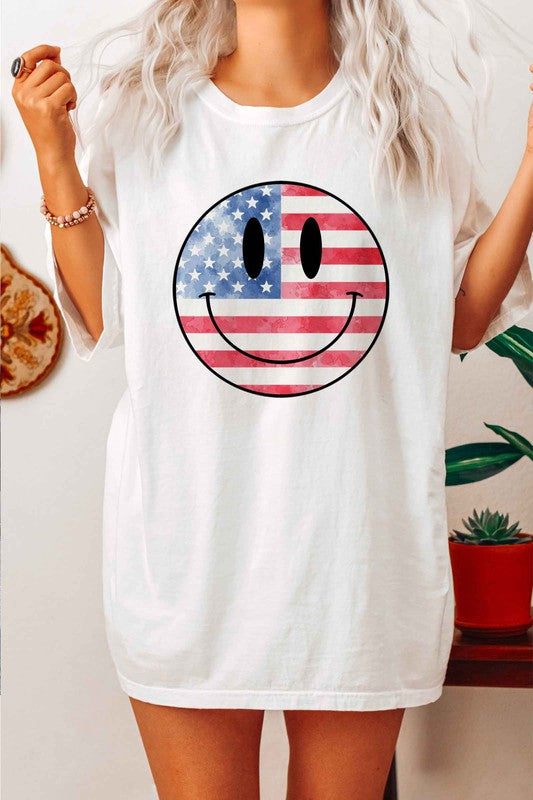 USA AMERICA SMILEY OVERSIZED GRAPHIC TEE / T-SHIRT-Charmful Clothing Boutique