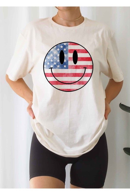 USA AMERICA SMILEY OVERSIZED GRAPHIC TEE / T-SHIRT-Charmful Clothing Boutique