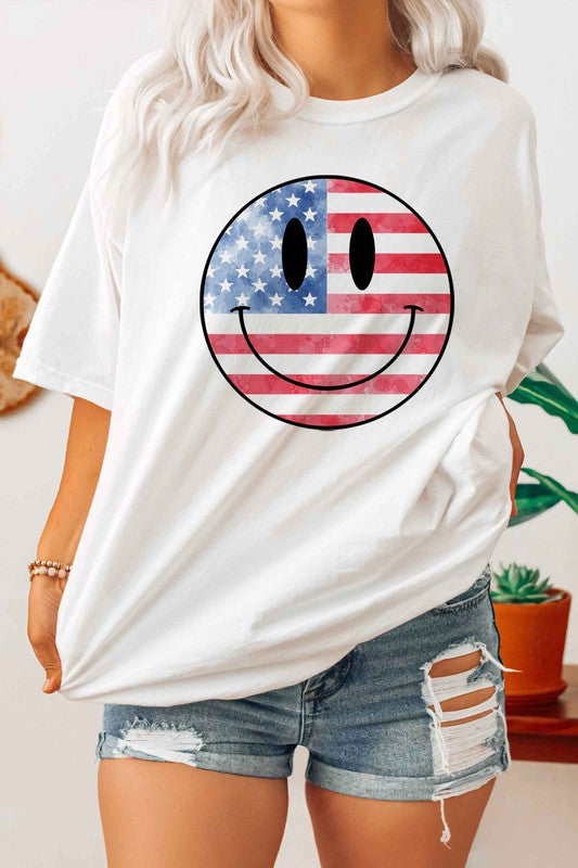 USA AMERICA SMILEY OVERSIZED GRAPHIC TEE / T-SHIRT-Charmful Clothing Boutique