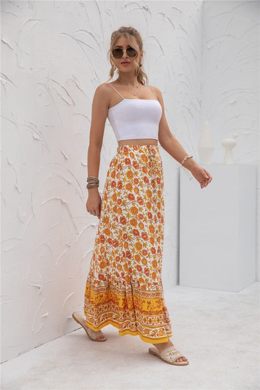 Womens Print Maxi Skirt-Charmful Clothing Boutique