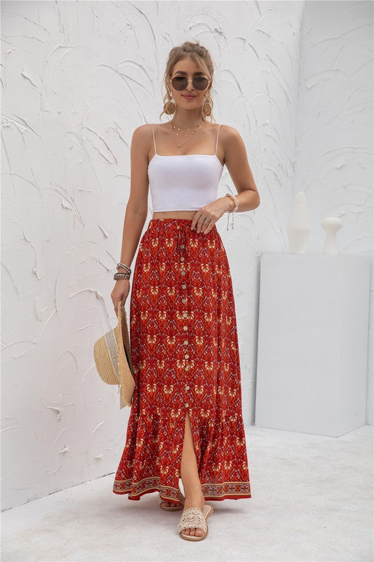 Womens Print Maxi Skirt-Charmful Clothing Boutique