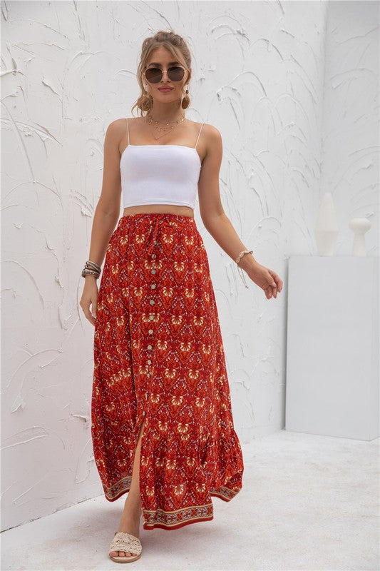 Womens Print Maxi Skirt-Charmful Clothing Boutique