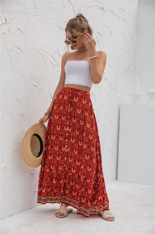 Womens Print Maxi Skirt-Charmful Clothing Boutique