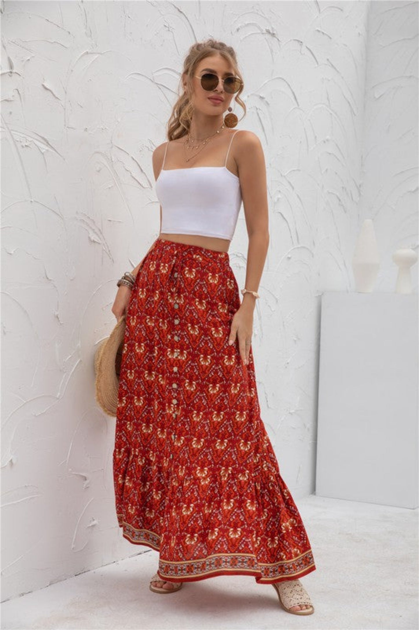 Womens Print Maxi Skirt-Charmful Clothing Boutique