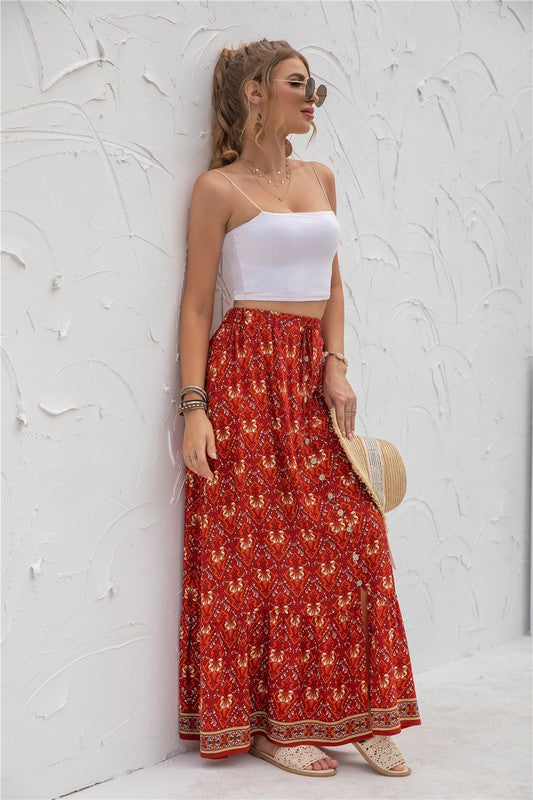 Womens Print Maxi Skirt-Charmful Clothing Boutique