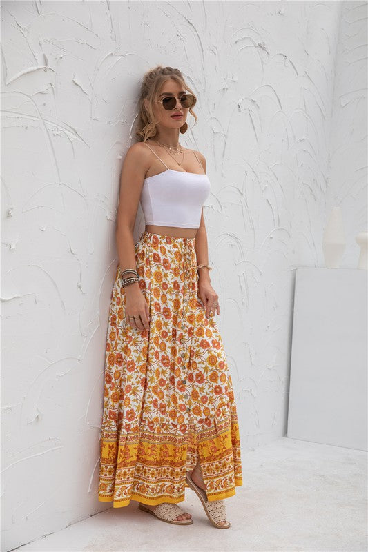 Womens Print Maxi Skirt-Charmful Clothing Boutique