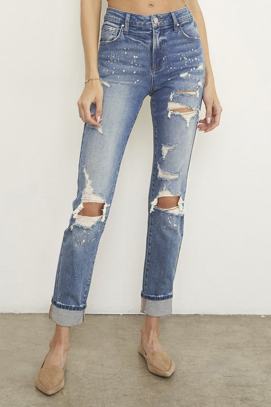 Destroyed Front Girlfriend Jeans-Charmful Clothing Boutique