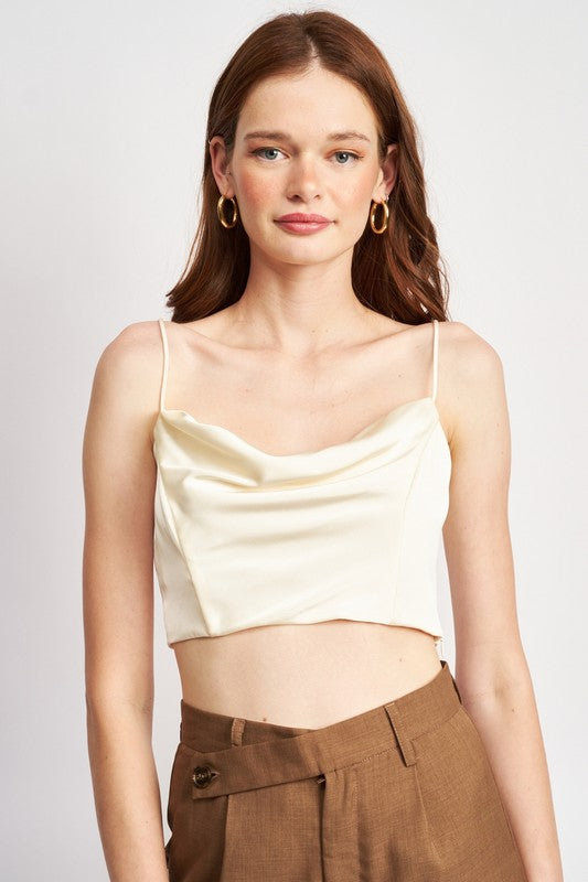 COWL NECK SATIN BUSTIER-Charmful Clothing Boutique