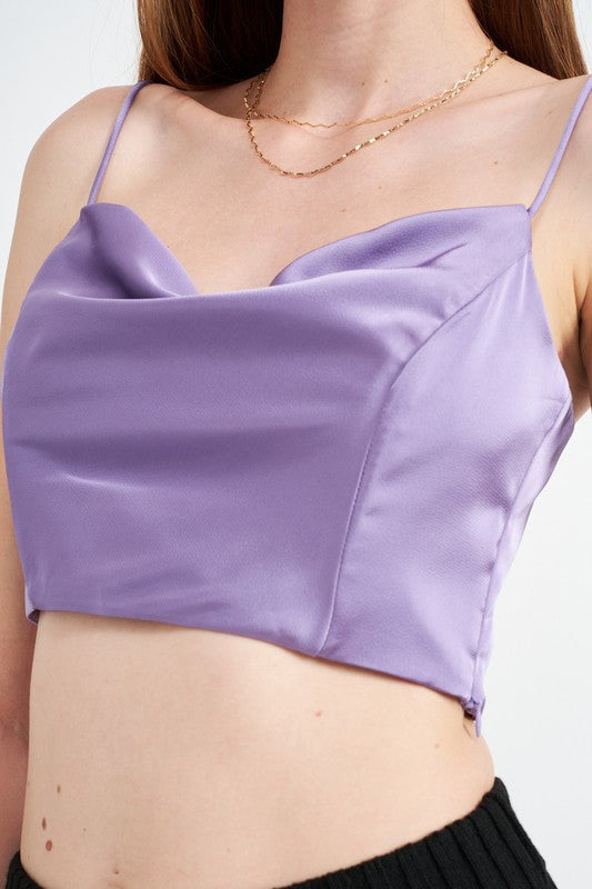 COWL NECK SATIN BUSTIER-Charmful Clothing Boutique