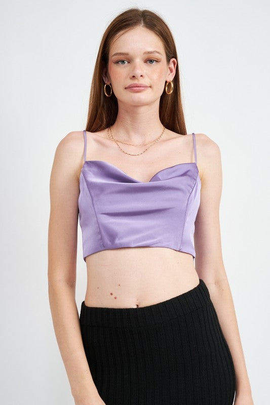 COWL NECK SATIN BUSTIER-Charmful Clothing Boutique