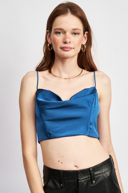 COWL NECK SATIN BUSTIER-Charmful Clothing Boutique