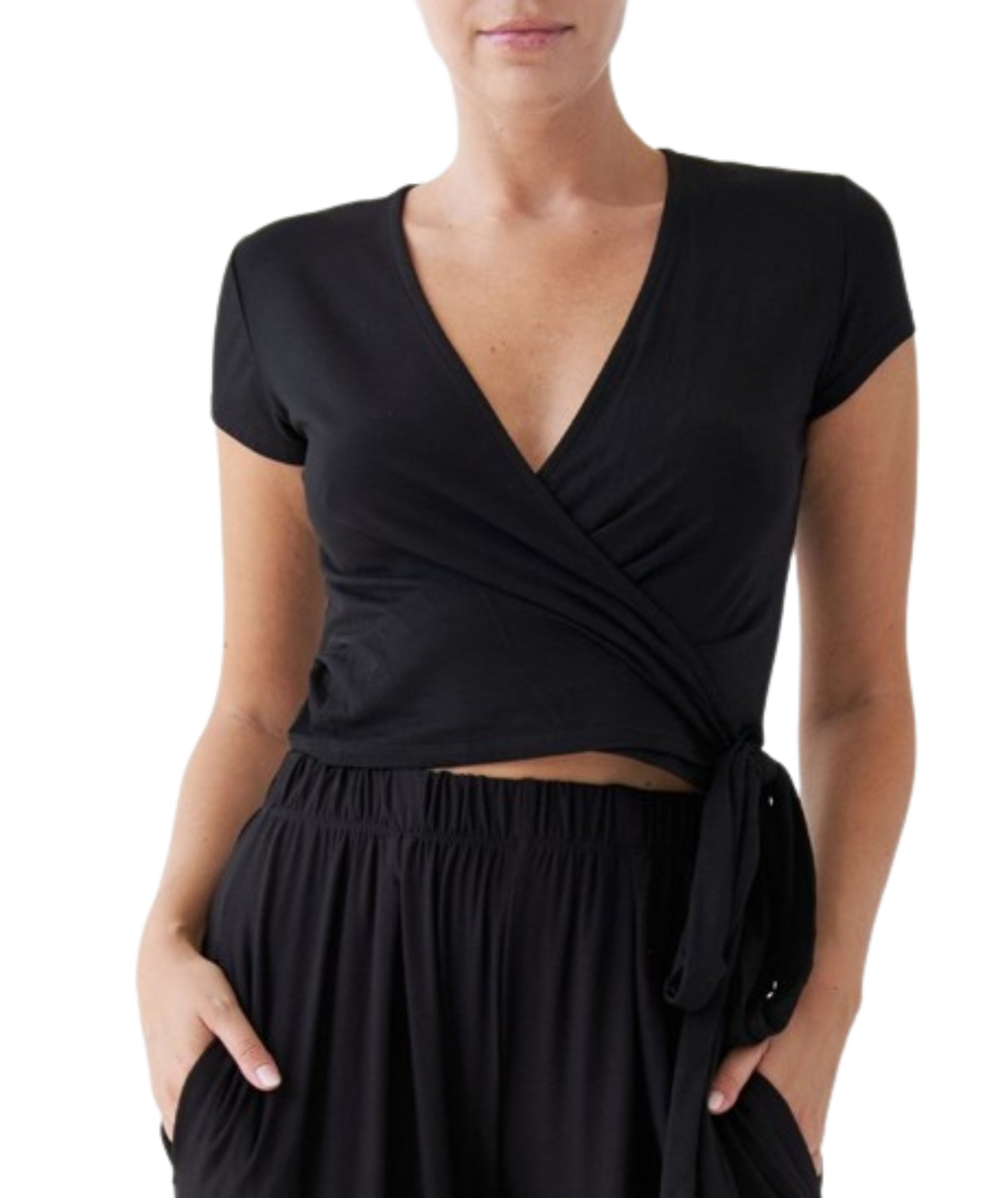 BAMBOO WRAP CROP CAM SLV-Charmful Clothing Boutique