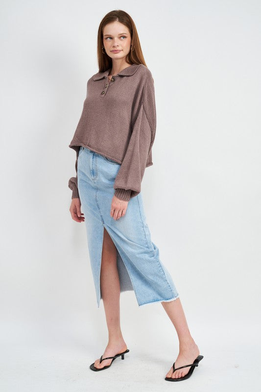 BUTTON UP BOXY CROPPED SWEATER-Charmful Clothing Boutique