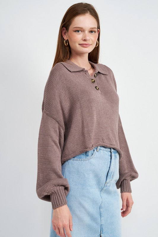 BUTTON UP BOXY CROPPED SWEATER-Charmful Clothing Boutique