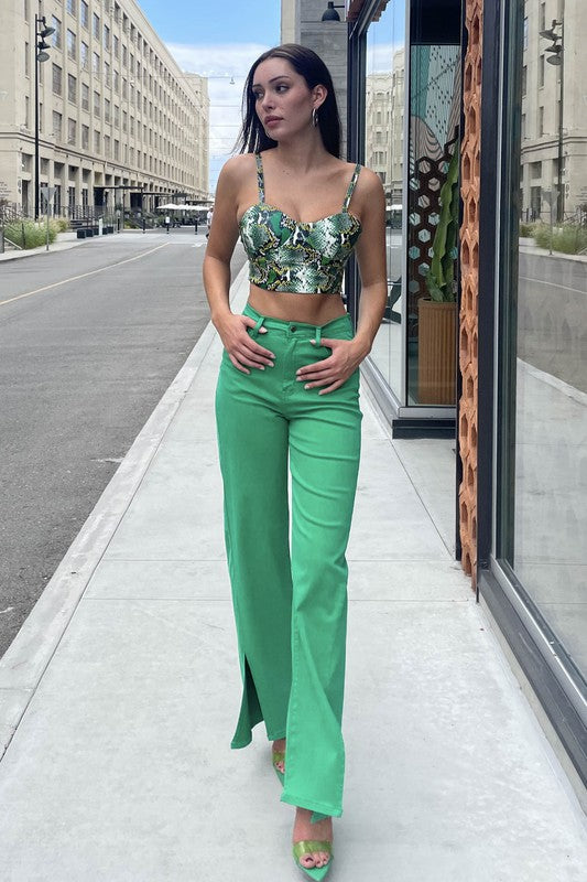 Front Slit Wide Leg Tencel Pants-Charmful Clothing Boutique