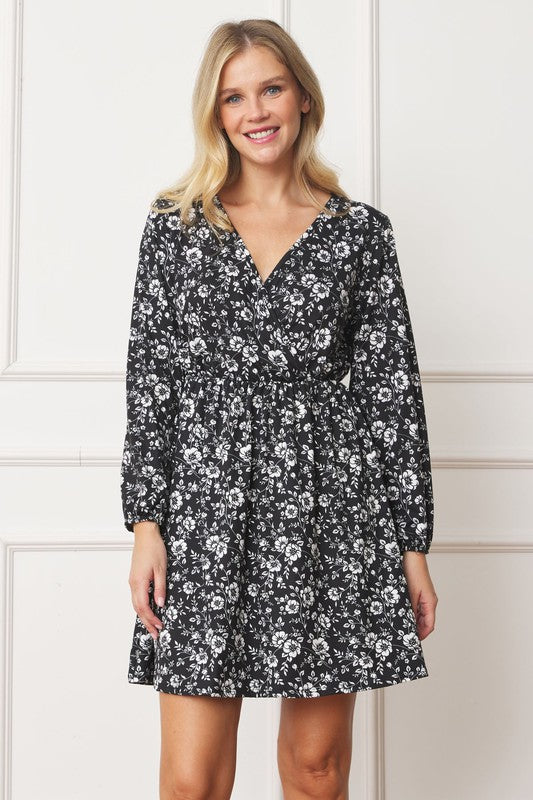 V-Neck Flowy Floral Mini Dress-Charmful Clothing Boutique